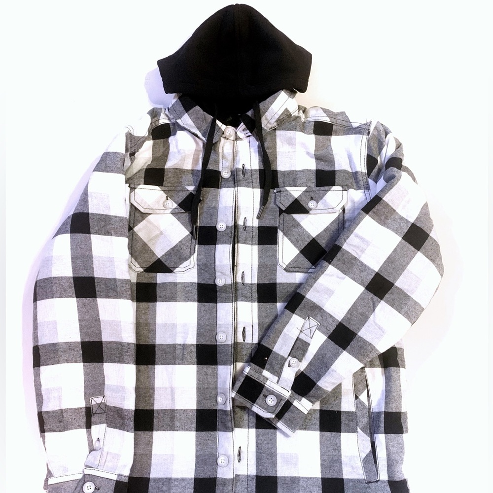 Workwear Insulated Hoodie Spring Coat Black and White Plaid Men Sz Large